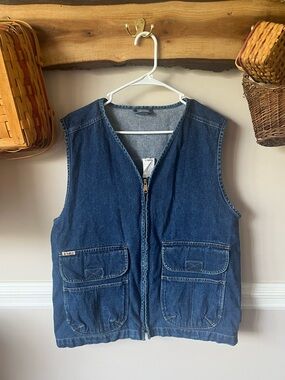 Vintage Gitano Vest Mens Medium M Cargo Denim Utility Chore Trucker Classic